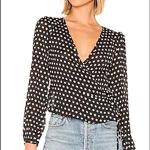 Black and white polka dot wrap tie top S